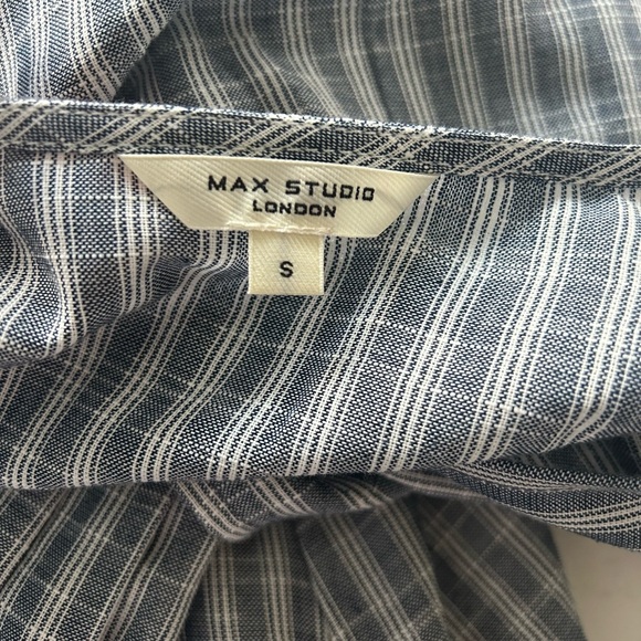 NWOT Max Studio Tie Front Cotton Blend Navy/White Train Striped Midi Dress - Picture 11 of 16